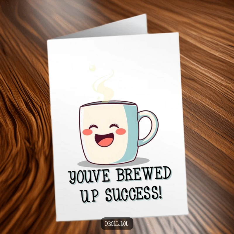 Funny Free Printable Congratulations Card: Coffee mug belting an opera tune with steamy flair, a hilarious downloadable card.