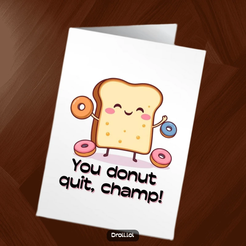 Funny Free Printable Congrats Card: A happy slice of toast juggles donuts, celebrating a sweet success.