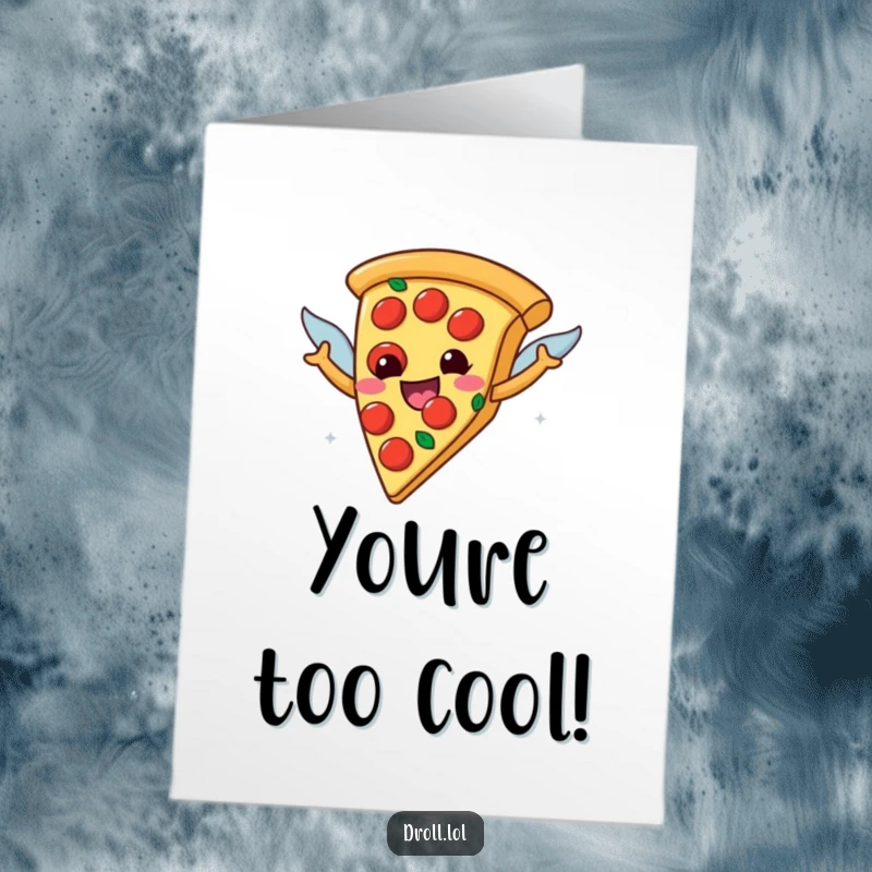 Funny Free Printable Pizza Congratulations Card: A happy pizza slice with pepperoni wings soars, celebrating success.