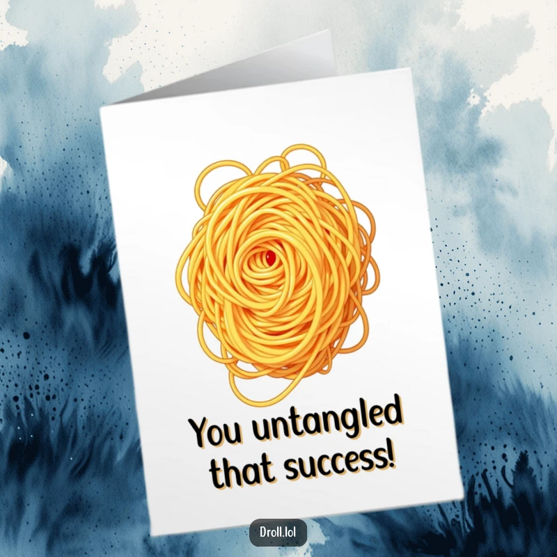 Funny free printable congratulations card with a dizzying swirl of spaghetti attempting to untangle itself.