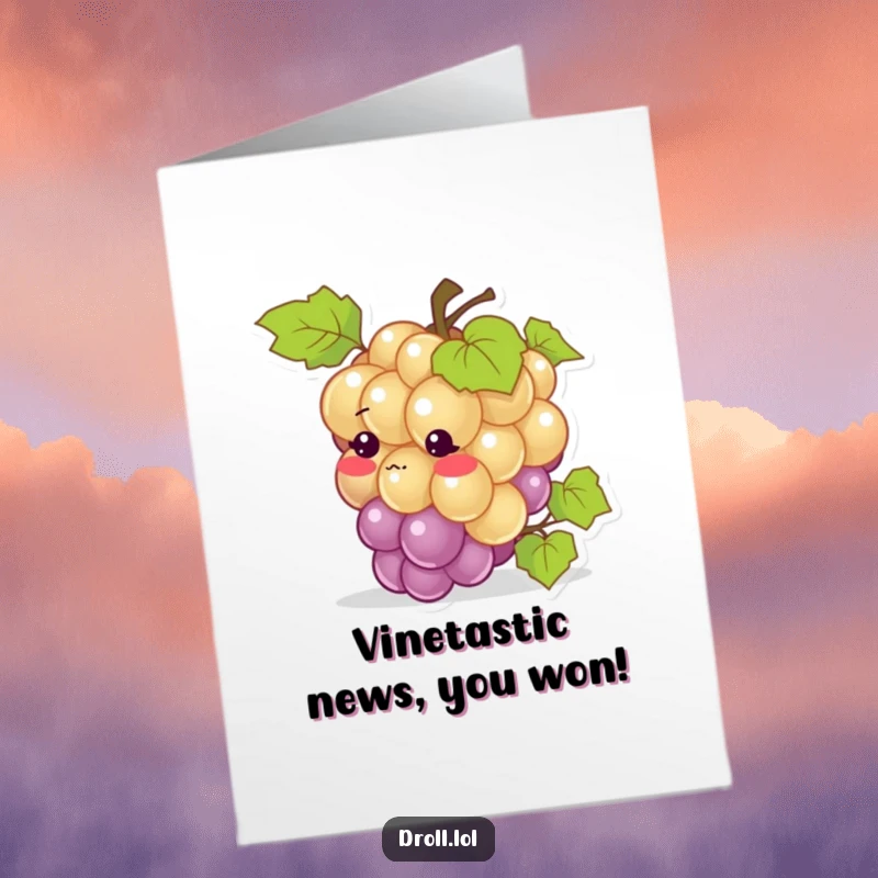 Funny Free Printable Congrats Card: Blushing grape tripping, conveying hilarious congratulations with a shy charm.