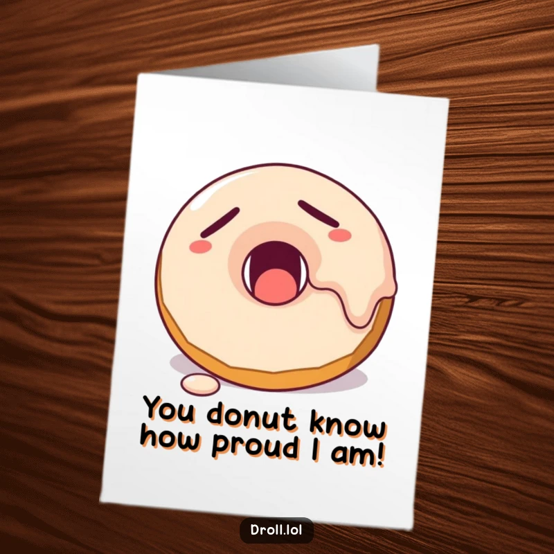 Funny Free Printable Congratulations Card: A sleepy donut character yawning, celebrating a milestone with a droopy, sweet grin.