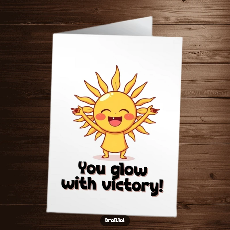 Funny free printable congratulations card with a laughing sun striking yoga poses with its rays.