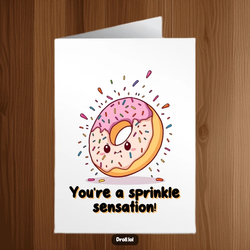 Funny Free Printable Congrats Card: A donut character dramatically falls, surrounded by a burst of colorful sprinkles.