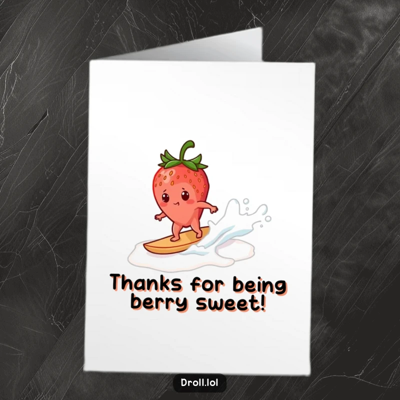 Funny Free Printable Thank You Card: A strawberry making epic waves on milk, expressing thanks.