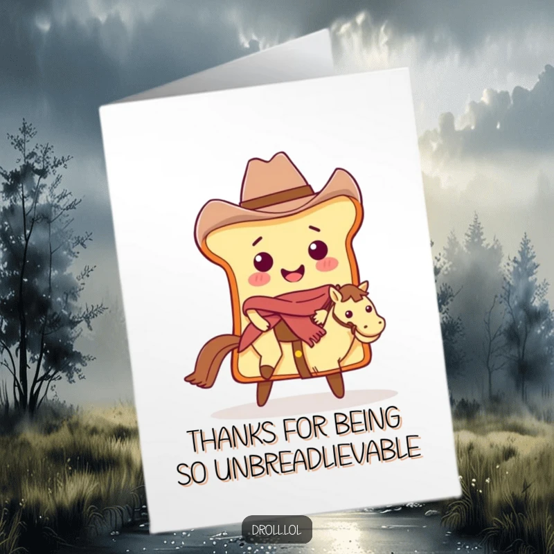 Funny Free Printable Thank You Card: A bread slice cowboy tipping his hat while riding a pat of butter.