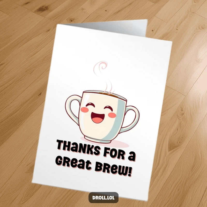 Funny Free Printable Thank You Card: A coffee mug sings opera with steam for a thankful, dramatic performance.