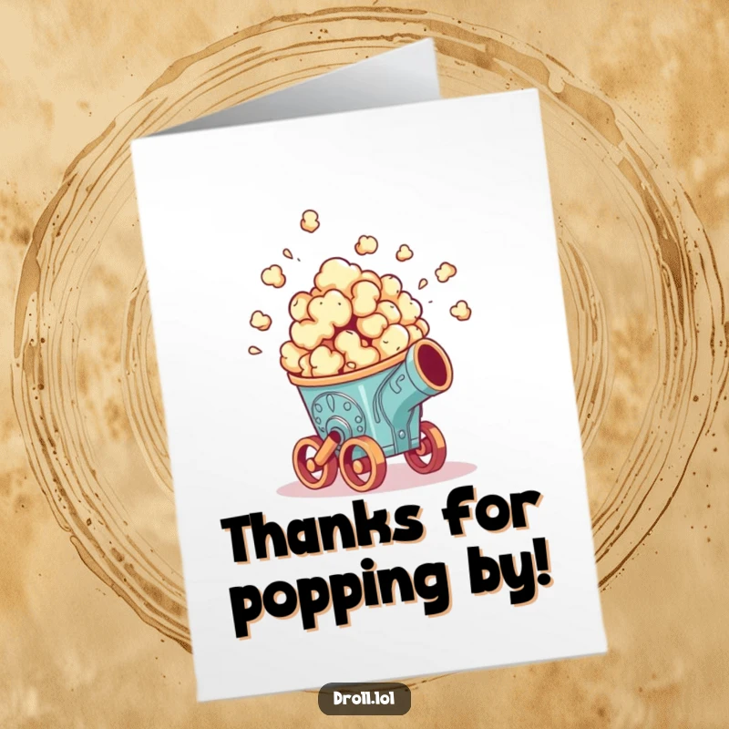 Funny Free Printable Thank You Card: Popcorn cannon launching a celebratory burst, expressing hilarious gratitude.