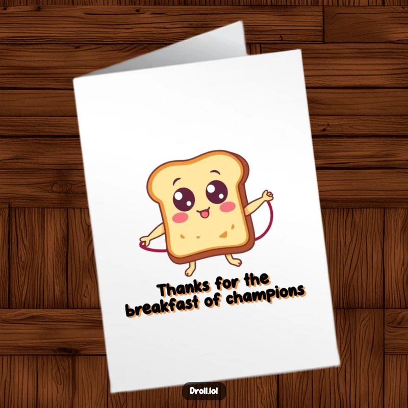 Funny Free Printable Thank You Card: Googly-eyed toast is mid-jump with a rope, conveying thanks. A cute, humorous DIY card.