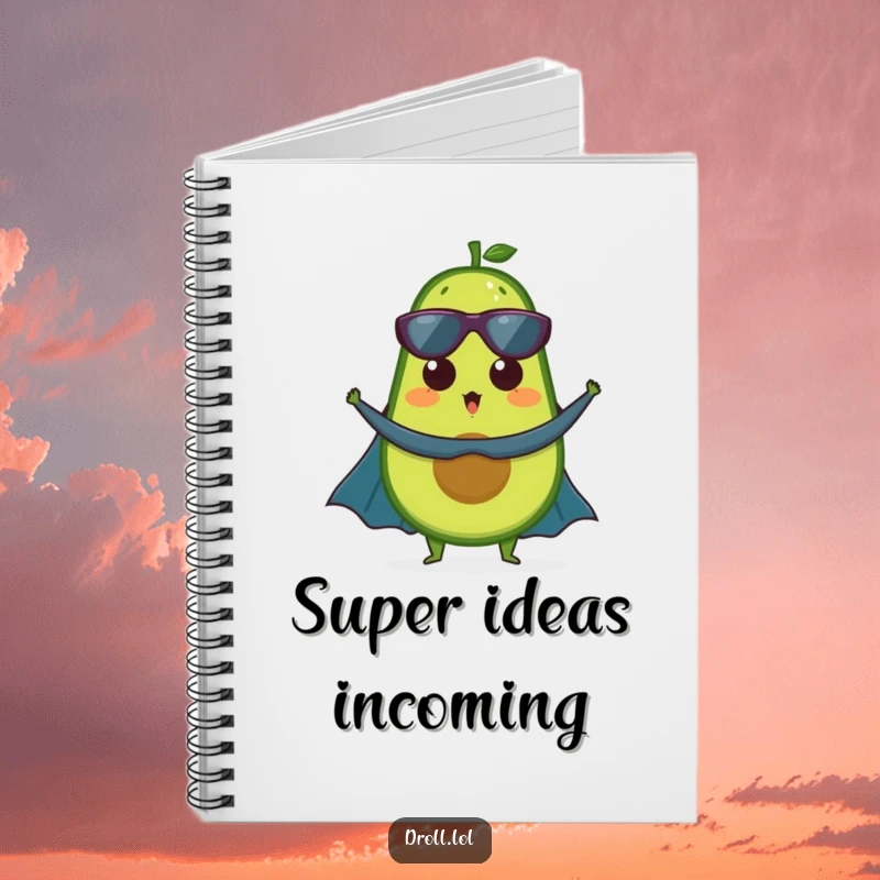Funny notebook: A surprised avocado superhero, cape flying, ready to record heroic thoughts and healthy inspiration.