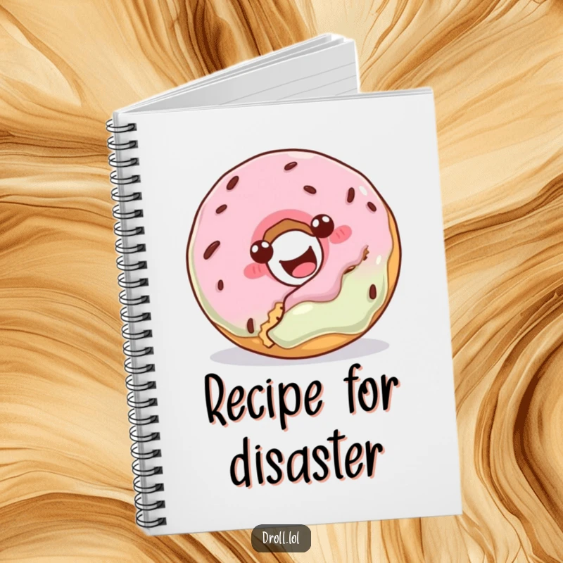 Funny notebook cover with a donut trying to eat a cookie, designed for jotting down humorous thoughts and ideas.
