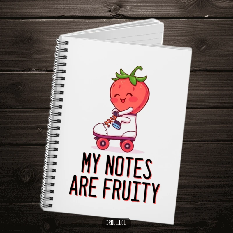 Funny Notebook: A blushing strawberry riding a roller skate backwards. Ideal for jotting down fun ideas.