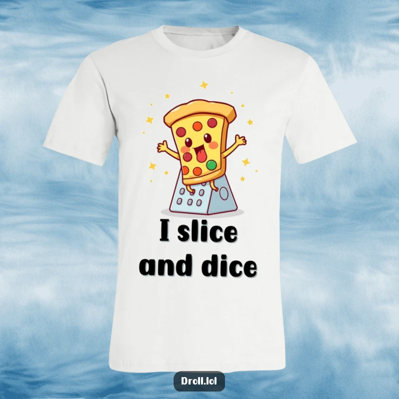 Funny t-shirt: A determined pizza slice performing a dazzling disco dance routine on top of a cheese grater.