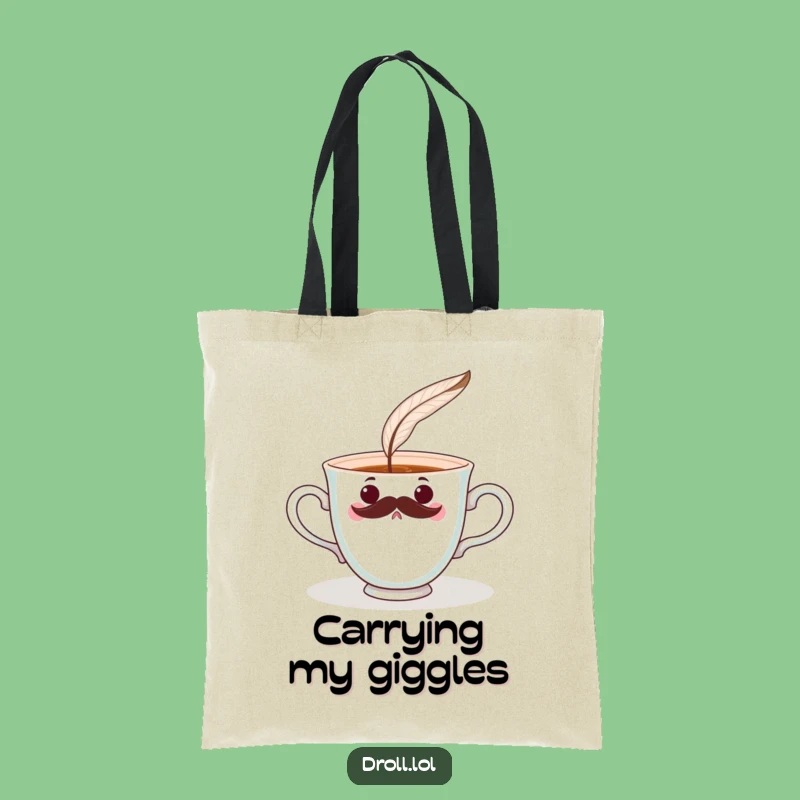 Funny Teacup Mustache Tote Bag: Surprised Tickle Accessory Gift