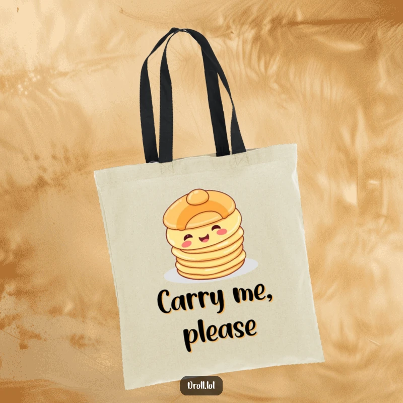 Funny Happy Pancake Tote Bag: A cheerful pancake character comically tumbling off a stack, ideal for carrying groceries and smiles.